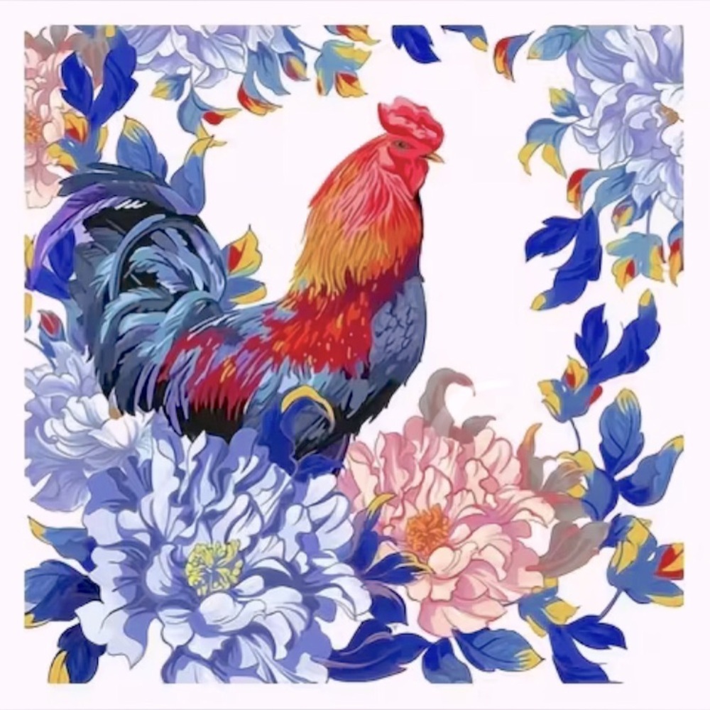Blue Floral Rooster 2-ply Luncheon Paper Napkins, 20 ct
